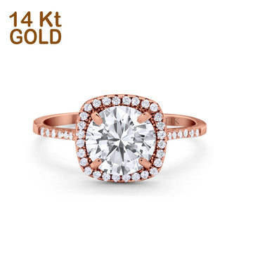 14K Rose Gold Halo Round Bridal Wedding Engagement Ring Simulated CZ Size-7